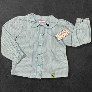 Vintage Toughskins Toddler Girls Blue Stripe Woven Top NWT 3T 2000s Y2K Dog